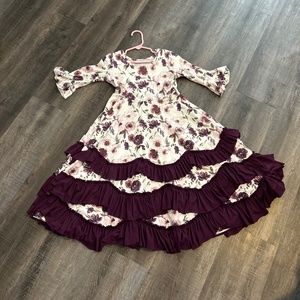 Plum floral long sleeve  ruffle botique  toddler dress